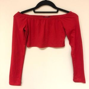 Red Off the shoulder Crop Top
